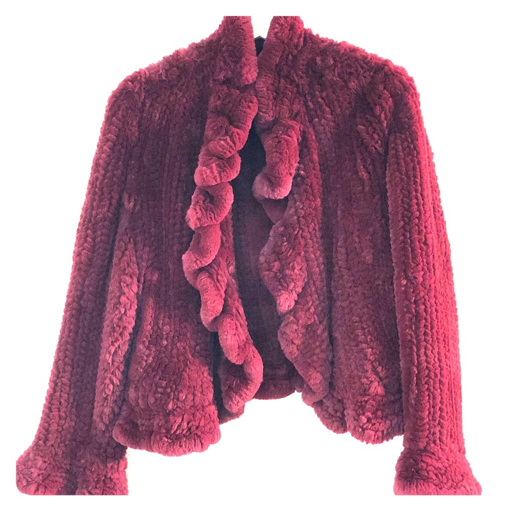 Trilogy Collection: Tibetan Rabbit Maroon Fur Coat